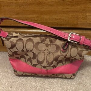 Coach Signature Brown and Pink Wristlet